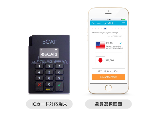 ICカード決済端末/通貨選択画面